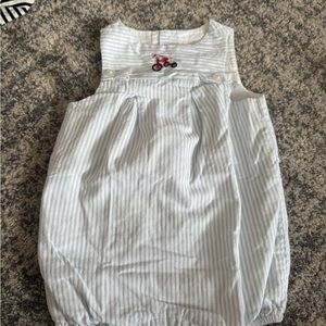 Janie and Jack Blue Striped Romper with Red Bicycle